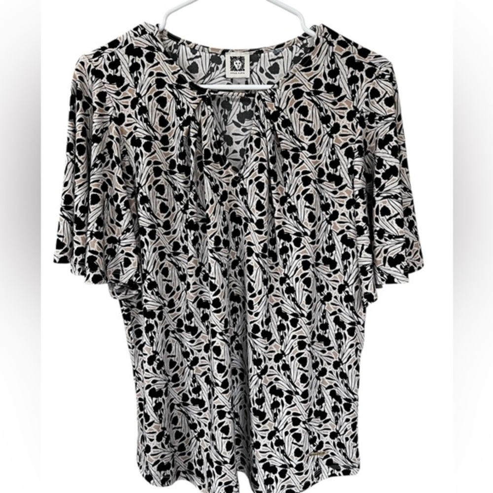 Anne Klein Black and Tan Floral Women's Top